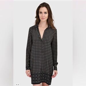 Vince Geo grid print 100% silk shift dress